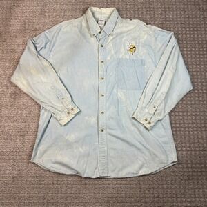 Minnesota Vikings CSA Mens XL Denim Button Down Shirt Acid Wash Light Blue NFL